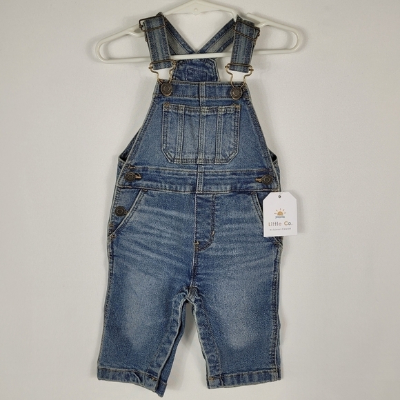 NWT Little Co. by Lauren Conrad Baby Denim Bib Overalls Blue Sz 9 Month Organic - Picture 1 of 8